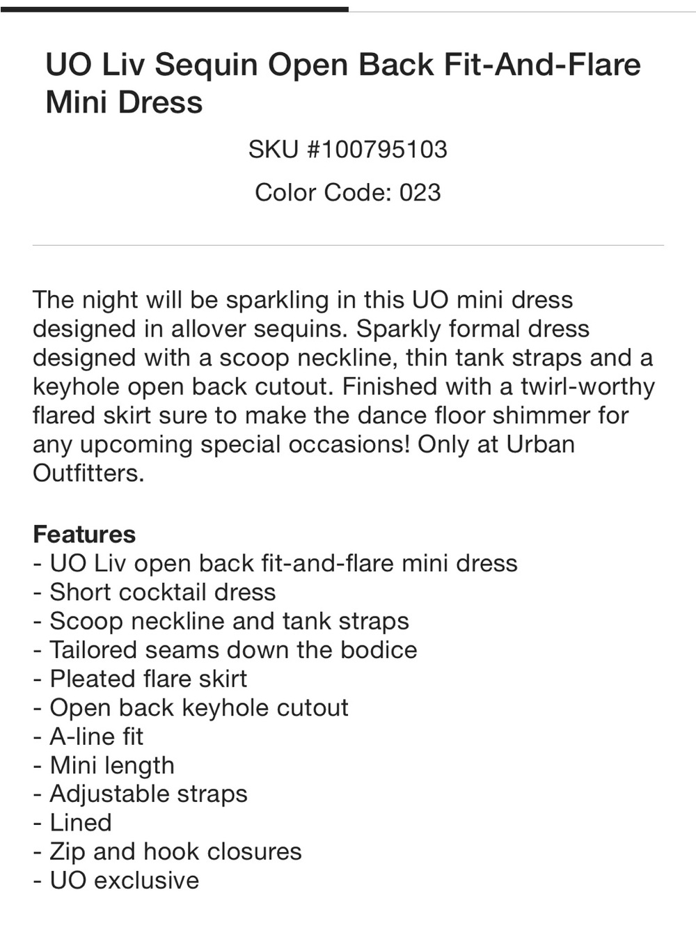 Urban Outfitters Liv Sequin Open Back Fit-And-Flare Mini Dress - Picture 5 of 5